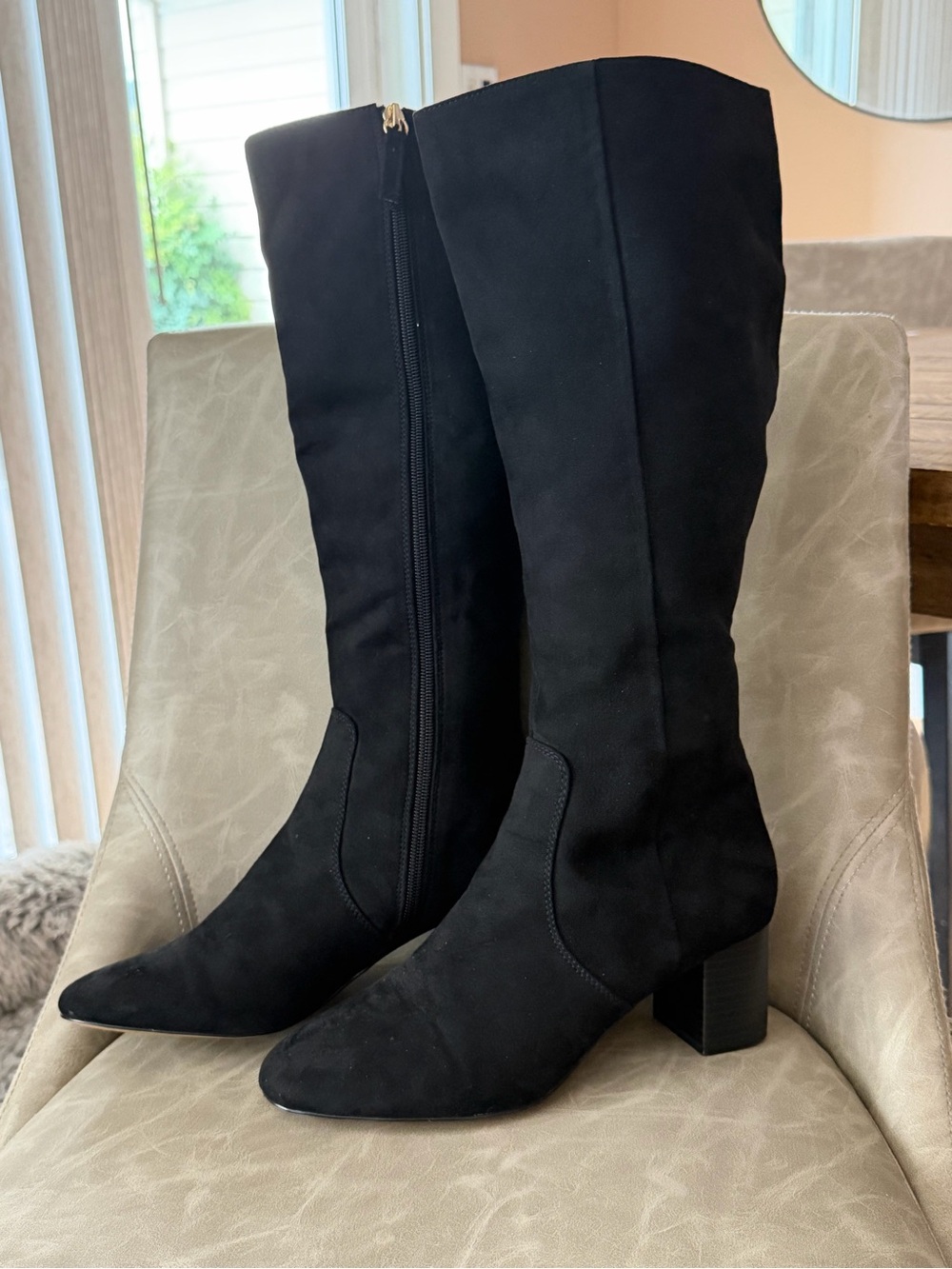 J. Crew Black Suede Knee-High Heeled Boots - Picture 3 of 8